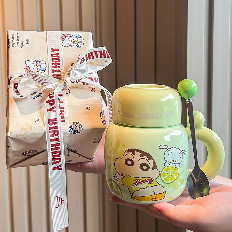 Crayon Xiaoxin Ceramic Kettle High-value mug with lid Cute large-capacity coffee water cup Birthday gift