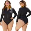 2XL-5XL Women Plus Size Swimming Suit Sexy One Piece Front Zipper Long Sleeve Waterproof Swimming Wear