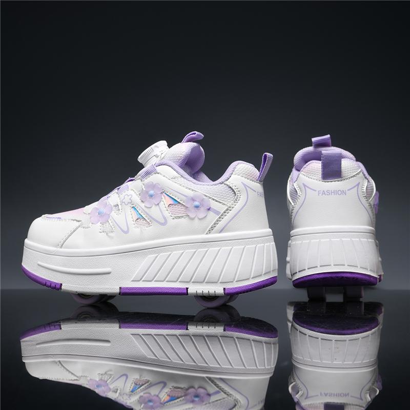 Rotating Button Four Wheel Skate Roller Shoes for Kids Removable Wheels Roller Skating Sneakers Student Unisex Size 29 39