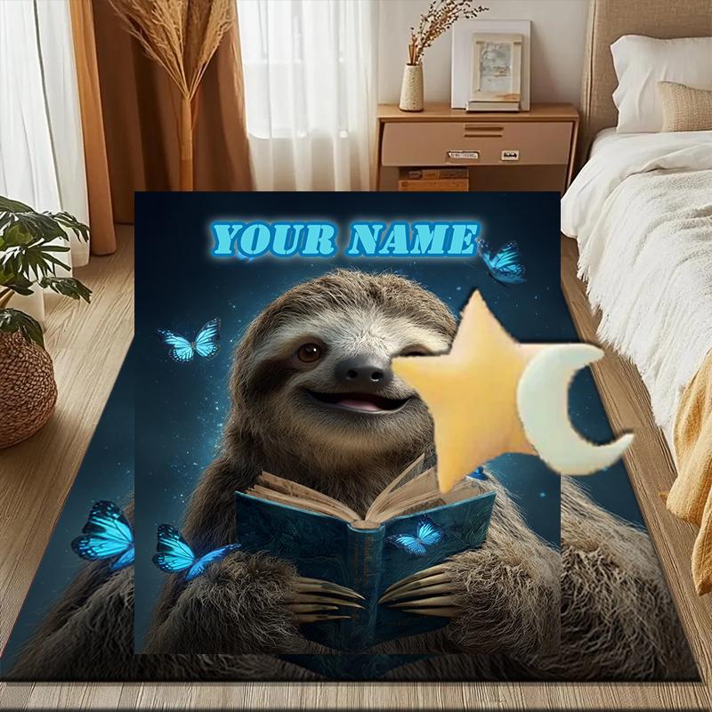 1PC Custom Name Sloth Magical Book Theme Floor Mat Ideal for Living Room, Game Rooms, Office, Bedroom Floor Mat Playful Design