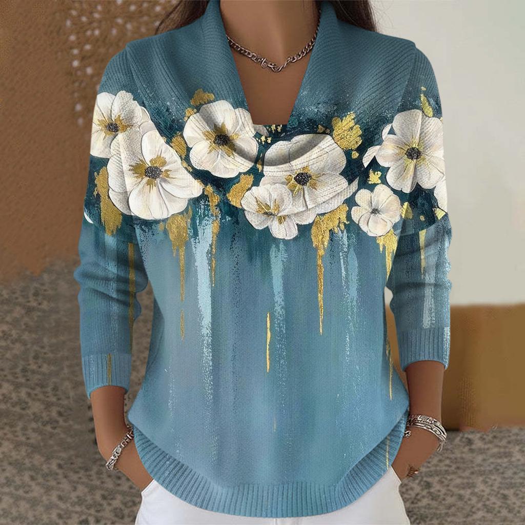 Женский повседневный и модный свитер с круглым вырезом, длинными рукавами и принтом