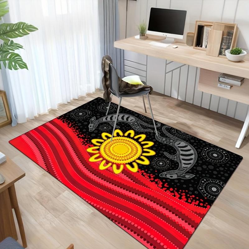 800g/sq Crystal Velvet Indoor Rug with Aboriginal Kangaroo Pattern - Non-Slip,Anti-Wear Protective Mat for Living Room,Bedroom,Kitchen,Bathr
