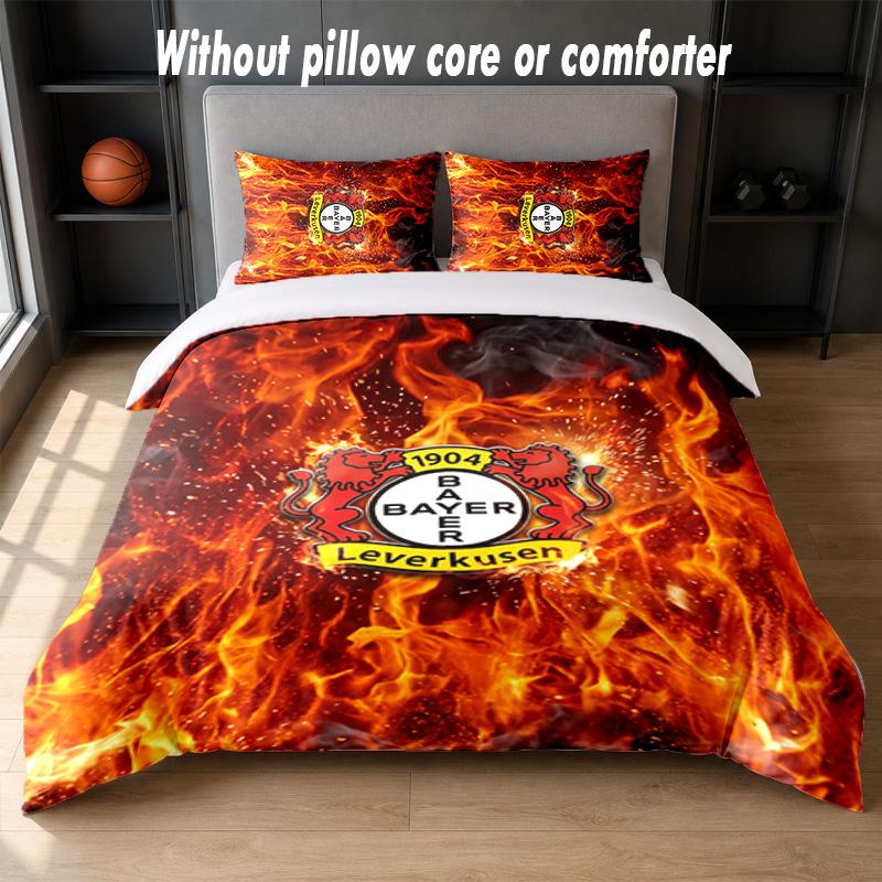 Bayer Leverkusen Football Design Bed Bedding Set 1 Duvet Cover + 2 Pillowcases Soft Breathable Household Bed Linens