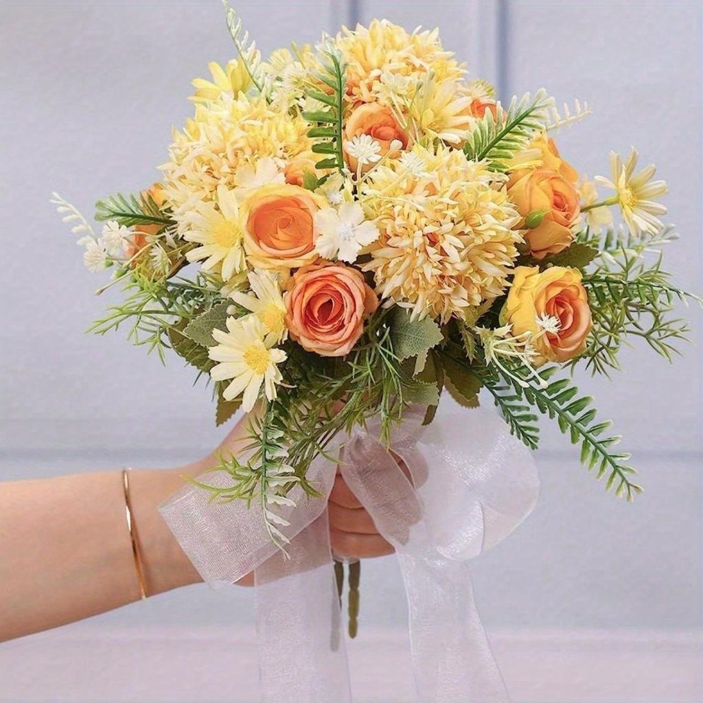 4PCS Artificial Flower Rose Hydrangea Faux Rose Bouquet with Stems for Wedding Hand Bouquet Fake Plant Decoration Table Centerpiece Decor Party Home