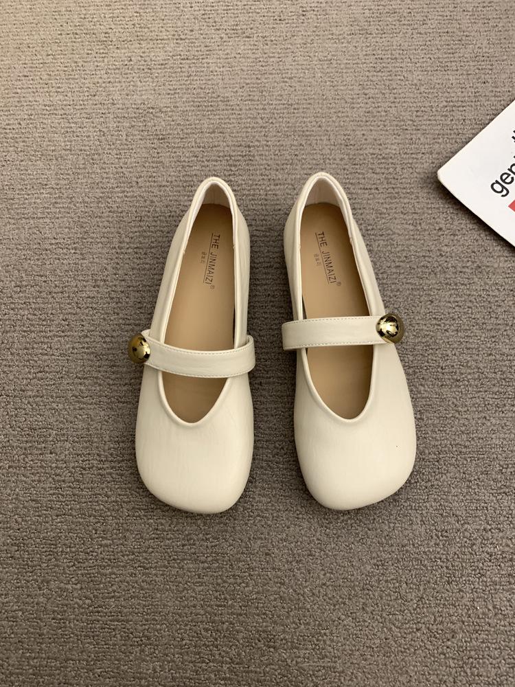 Retro Square Head Mary Jane with Flat-soled Single Shoes Women's Shoes 2025 Spring and Summer New Soft-soled Doudou Small Leather Shoes