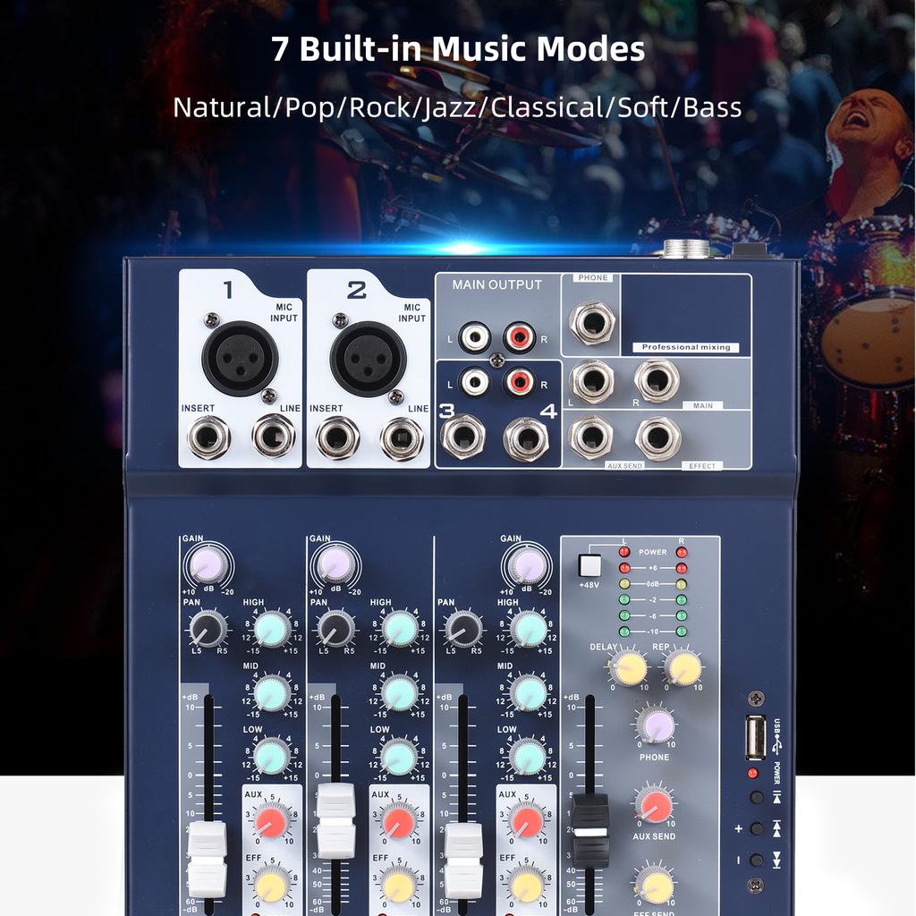 4-channel Mixing Console & Aux Paths Plus Effects Processor Digital Audio Mixer 3-band EQ Built-in