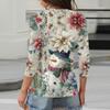 3/4 Length Sleeve Womens Tops Floral Print Vintage Fashion Casual Loose With Round Neck Plus Size Shirts