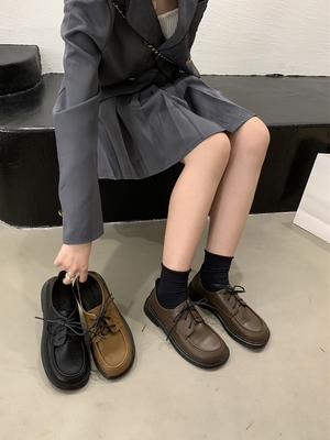 Британский стиль ретро-лоферы на платформе женские осенне-зимние универсальные кожаные туфли на шнуровке японские одинарные туфли прилив