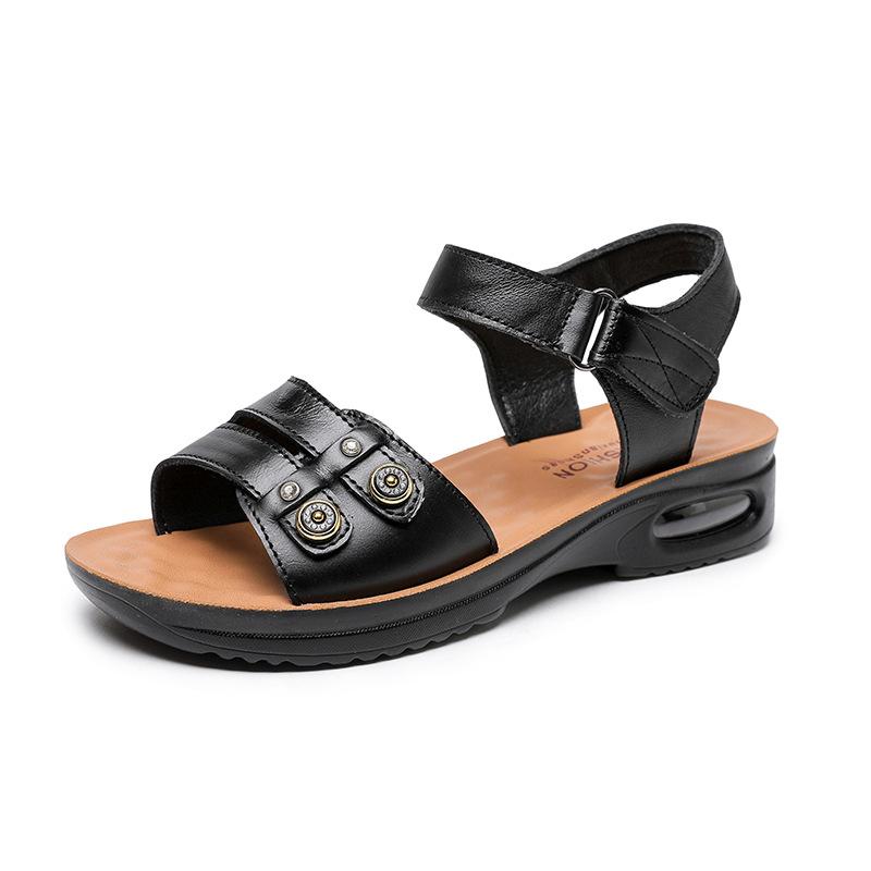 Сандалии для мам, женские, летние, с плоской подошвой, для людей среднего возраста, нескользящие, для людей 40 лет, с мягкой подошвой, 50, с воздушной подушкой, для людей среднего и пожилого возраста, для бабушек и пожилых людей, кожаные