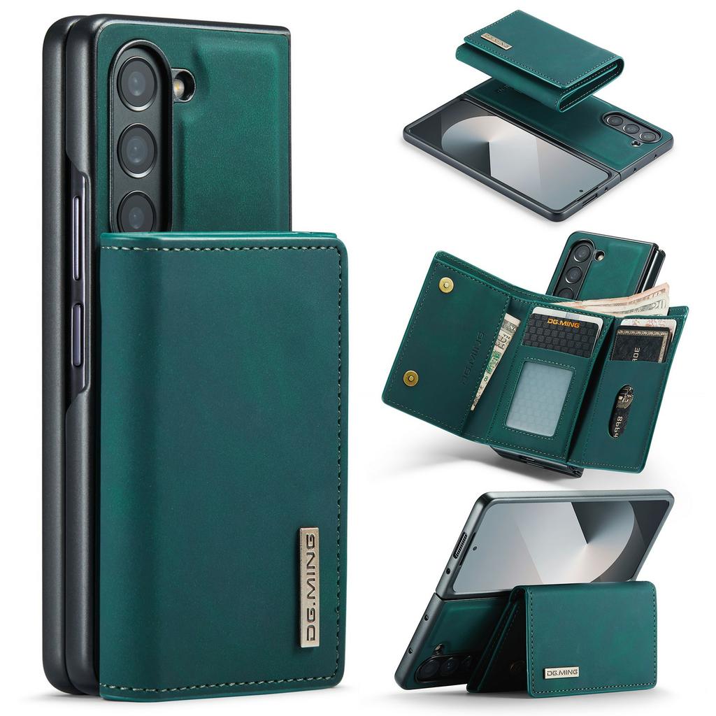 DG.MING M1 Series for Samsung Galaxy Z Fold6 5G Phone Case PU + TPU + PC Back Cover with Magnetic Tri-Fold Wallet Kickstand
