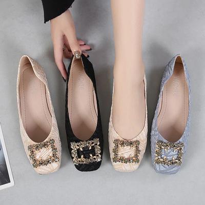 Изысканная женская обувь, модные повседневные туфли на плоской подошве с узором Water Diamond, с неглубоким носком и квадратной подошвой, женская рабочая обувь с мягкой подошвой