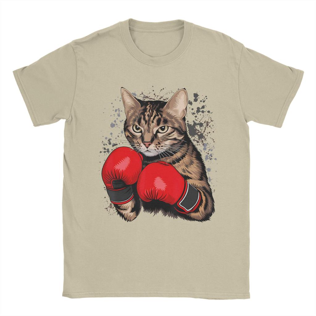 Cool Boxing Cat for Boxing Gloves and Cats Lovers T Shirt Unisex Pure Cotton T-Shirts Crew Neck Tee Shirt Short Sleeve Tops