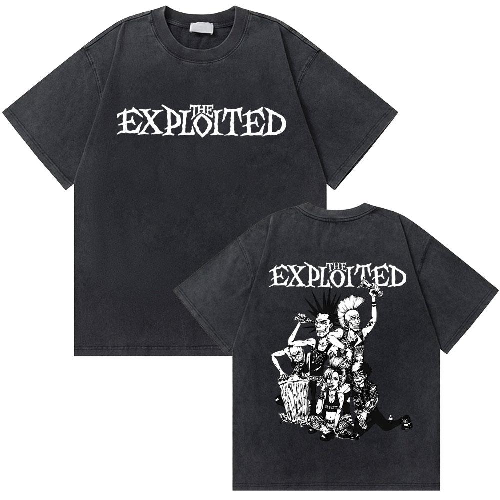 Washed Vintage Rock Band The Exploited Graphic Tshirt Men Women Retro Gothic Punk T Shirts Mens Fashion Oversized Streetwear