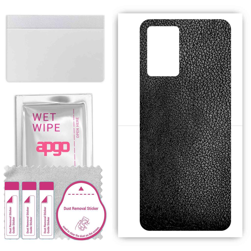 apgo Protective Skin Sticker for the Back Compatible with ZTE Blade V30, Wrap Film, Foil, Vinyl - Pattern Black Leather