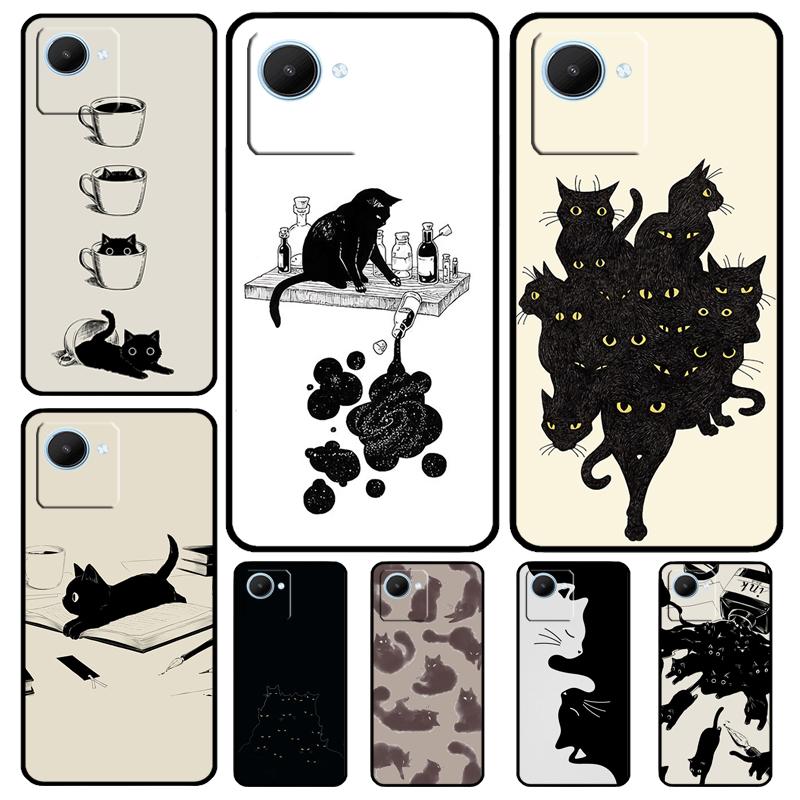 Black Cats Ink Cute Pet Witch Art Case For Realme GT Neo 5 3T 2T 9 11 10 Pro Plus C11 C15 C21Y C25S C30 C31 C33 C35 C53 C55