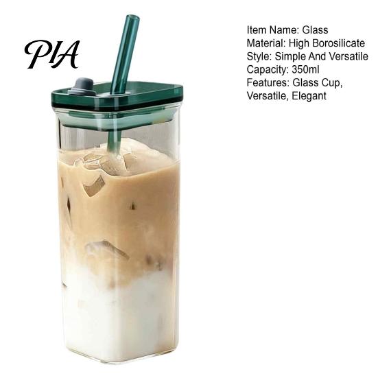Reusable Glass Tumblers for Cold Drinks Square Borosilicate Cup with Lid And Straw, 350ml Capacity, Heat-Resistant Cups Lids Straws Tumbler,