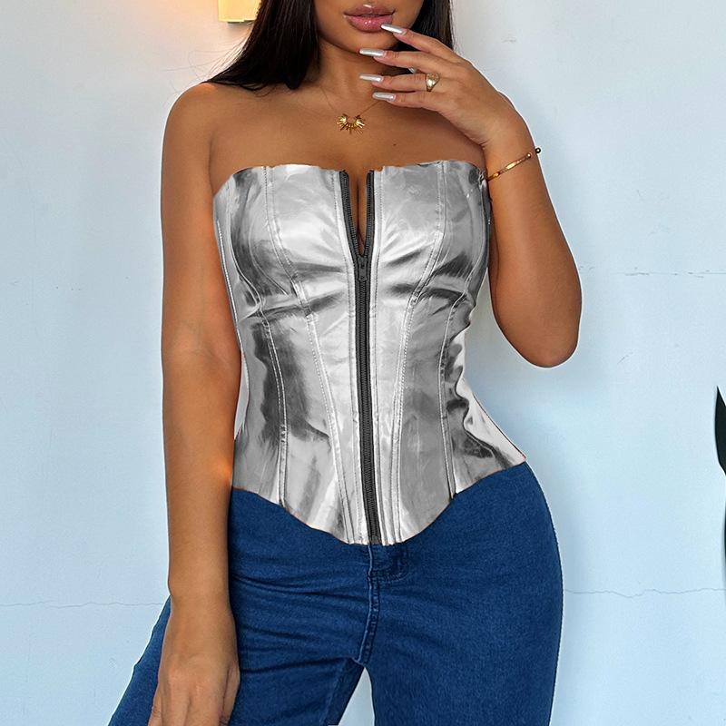 Women's Sexy Shiny Leather Slim-fit Top
