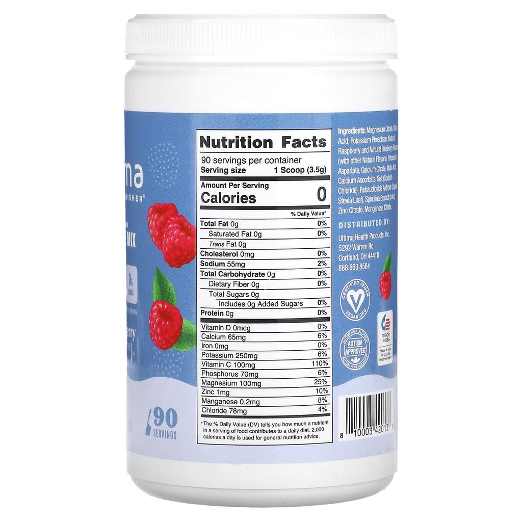 Ultima Replenisher Electrolyte Mix, Blue Raspberry, 11.1 Oz (315 G)