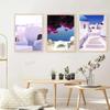 Greece Santorini Pink Ocean Wall Art Canvas Painting Sunset White Coastal Posters And Prints Wall Pictures For Living Room Decor