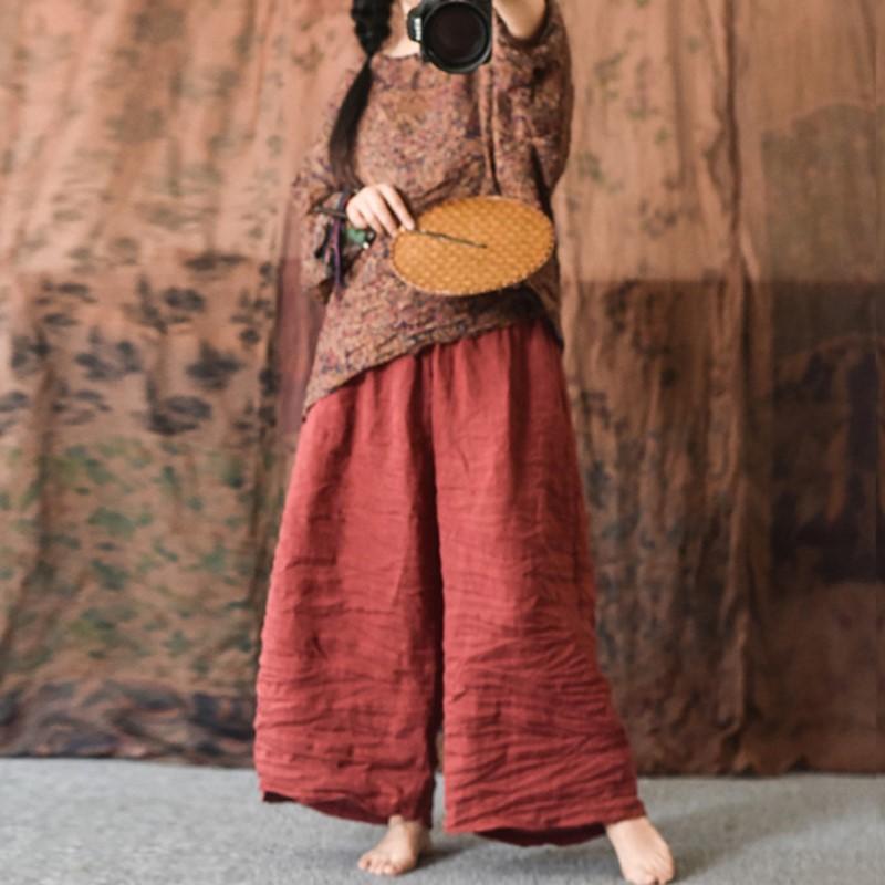 Johnature Женские винтажные льняные свободные широкие брюки с эластичной резинкой на талии, летние брюки, однотонные повседневные длинные брюки