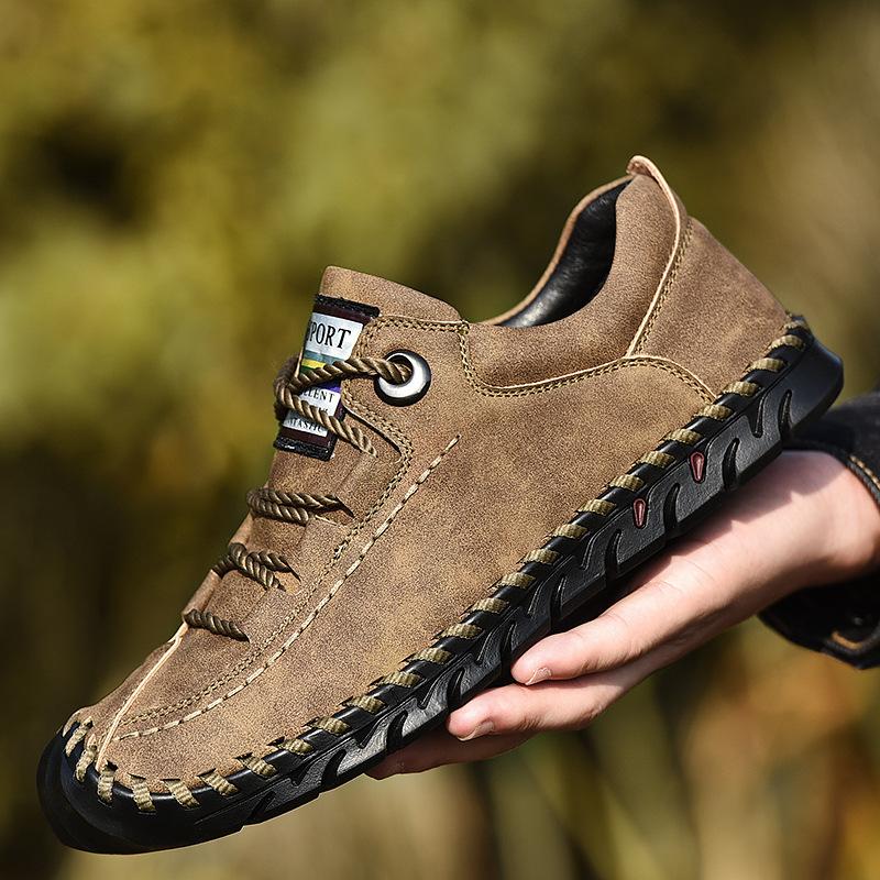 Модные мужские повседневные туфли Натуральная кожа Кроссовки Новые Мягкие Плоские Ручной работы Уличные Дышащие Обувь для ходьбы Классические Большие размеры Мужская обувь