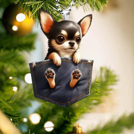 Dog Car Charms Adorable Acrylic Ornament Rearview Mirror Hanging Decor for Car Christmas Trees Decoration