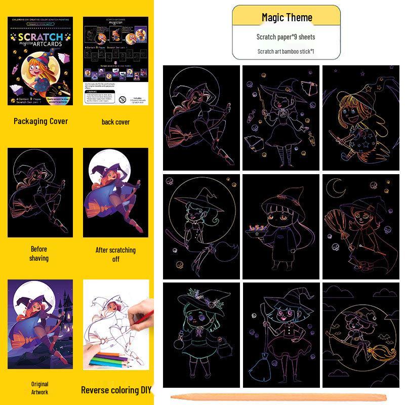 Colorful Scratch Art Set: Cartoon DIY Doodle & Drawing Book for Kids