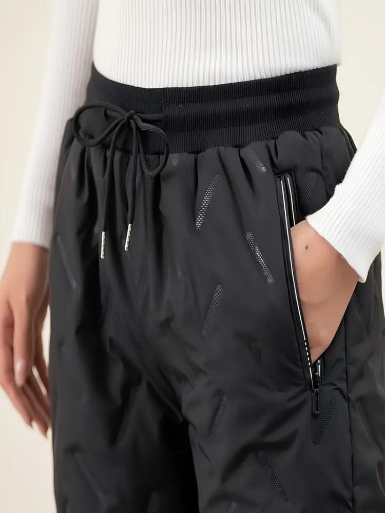 Women's High Quality Windproof Thermal Fleece-Lined Jogger Pants with Zipper Pockets & Adjustable Drawstring Waist Casual Pants Outdoor Jogging Pants