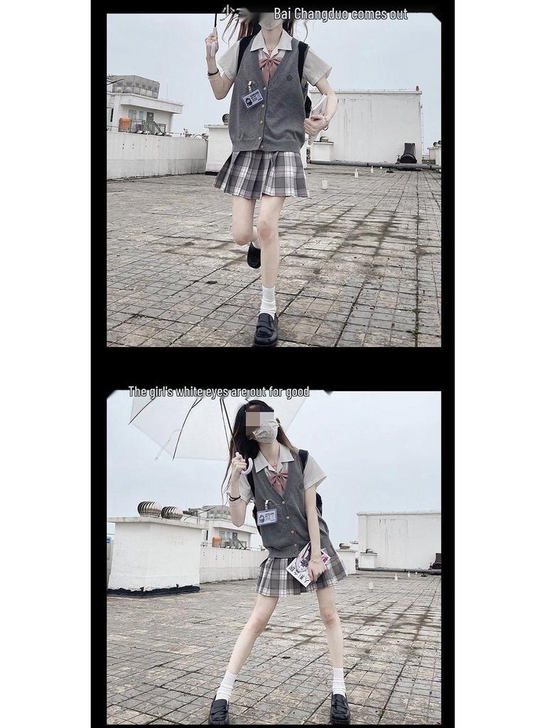 Оригинальный осенний вязаный кардиган-жилет Takinogawa Gakuen - Серый жилет-свитер на весну