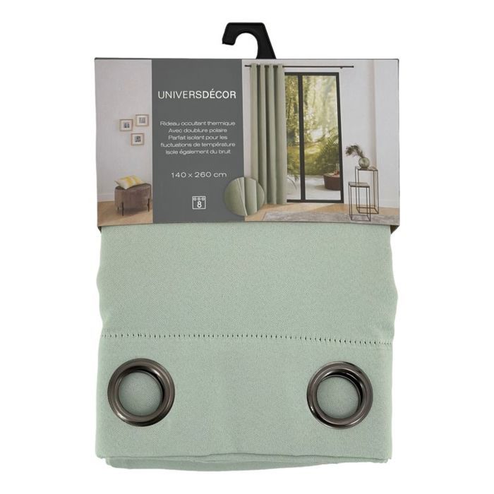 Lot de 2 rideaux occultant phonique et thermique doublé polaire "Arctique" Menthe