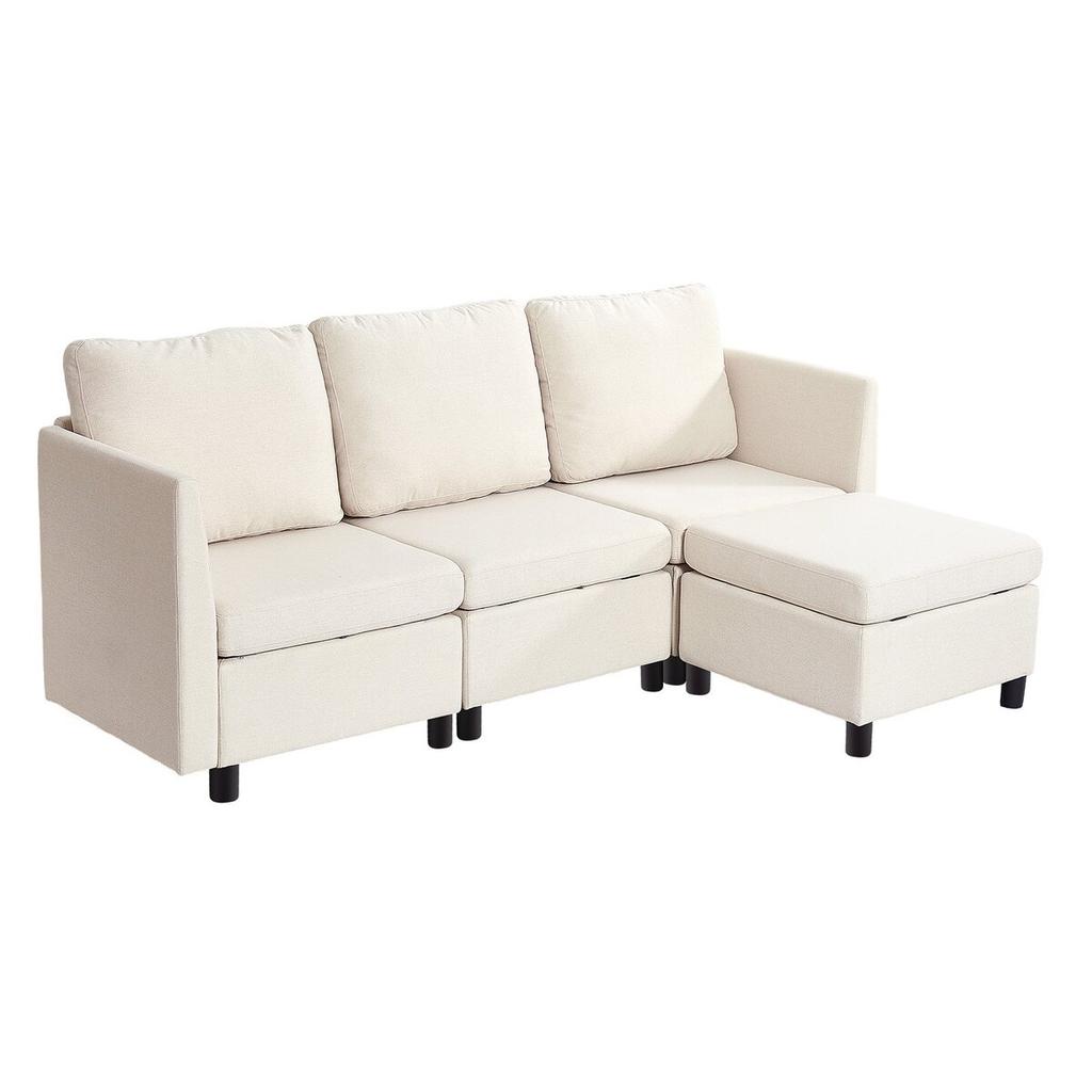 Modular Sectional Sofa, 3-Seater Modular Sofa with Hidden Storage, Cloud Sectional Couch with Ottoman & High Rebound Sponge, Solid Wood Frame