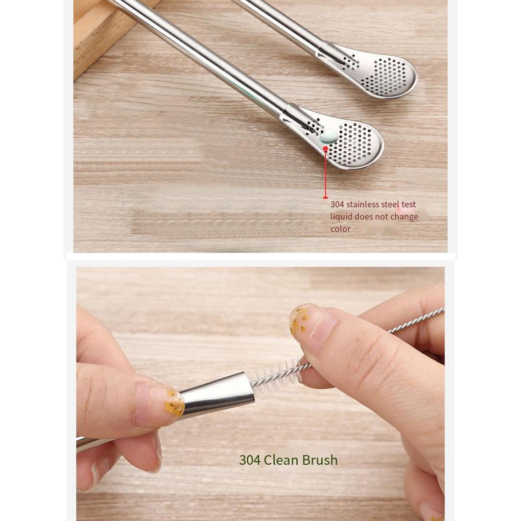 Ложка-соломинка из нержавеющей стали, длинная бомбилья, щетка для очистки фильтра для чая, инструменты для размешивания двойного назначения, инструменты для домашнего бара