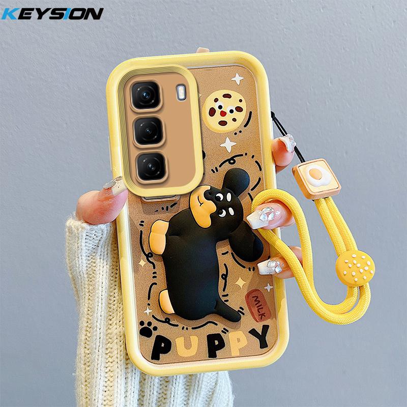 KEYSION Противоударный чехол для Infinix Hot 50 4G 5G со шнурком, мягкий силиконовый чехол с милой 3D-мультяшной куклой для телефона Infinix Hot 50 Pro 4G