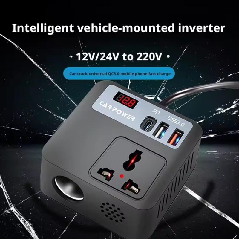 Автомобильный адаптер-преобразователь напряжения DC12V-24V в 220V AC, 100W, для путешествий, с автомобильным штекером