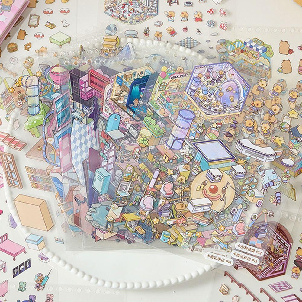 Коллекция наклеек «Миниатюрный пейзаж для декомпрессии» ПЭТ DIY Наклейка со сценой домика Детский подарок