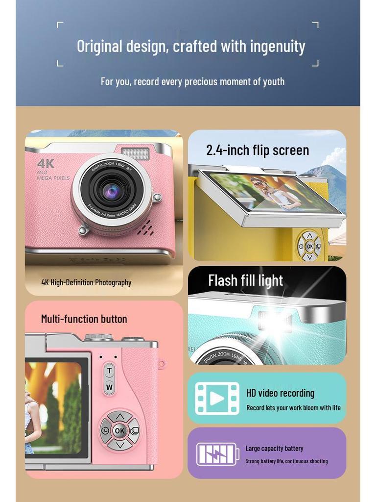 2025 Ретро цифровая селфи-камера с двумя объективами - Модель начального уровня с ПЗС-матрицей для студентов