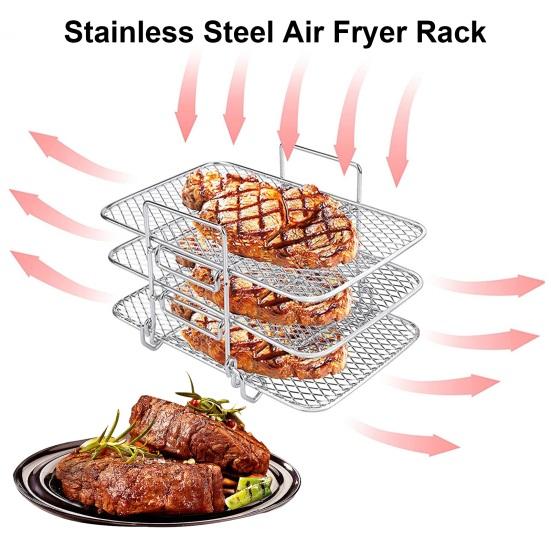 Air Fryer Rack 3 Layers Stackable Dehydrator Racks Stainless Steel Grill Tray Air Fryer Accessories for Baking Roasting