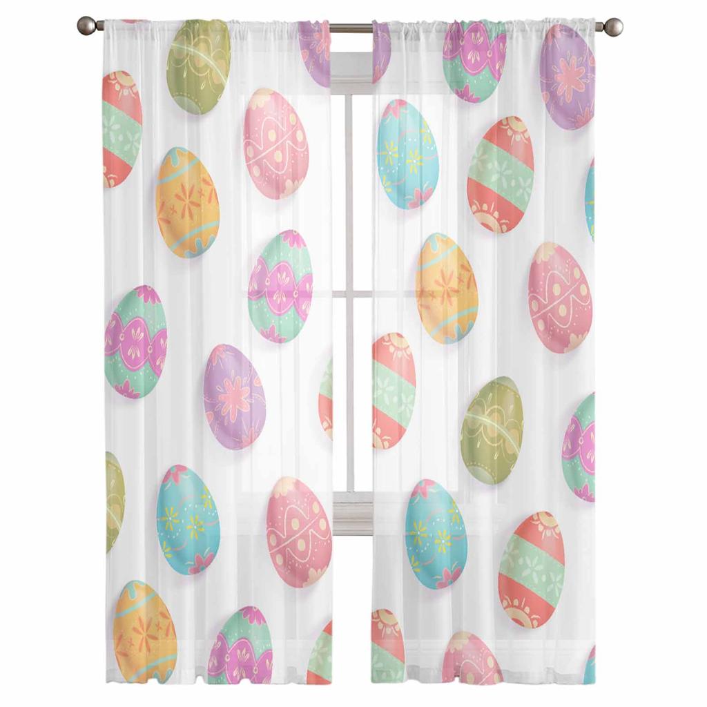 Пасхальные акварельные яйца, прозрачные шторы для гостиной, кухни, оконные шторы, тюлевые занавески для спальни, вуали