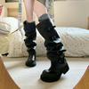 Punk Wasteland~ Tall Knight Boots Long Boots 2025 Autumn and Winter New Retro Pile Boots Fleece Pants Tube Boots Women