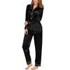 Womens Silk Satin Pajamas Loungewear Two-piece Sleepwear Button-Down Full Sleeve Long Pj Set