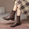 Knitted Skinny Boots Martin Boots Women's Autumn and Winter New French Retro Square Head Thick Heel Medium Tube Women's Fashion Short Boots