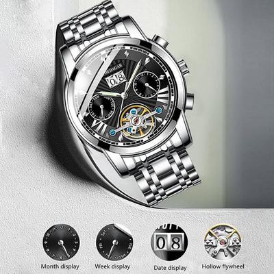 Мужские механические часы с многофункциональным двойным календарным циферблатом, водонепроницаемые и светящиеся, модные мужские механические часы