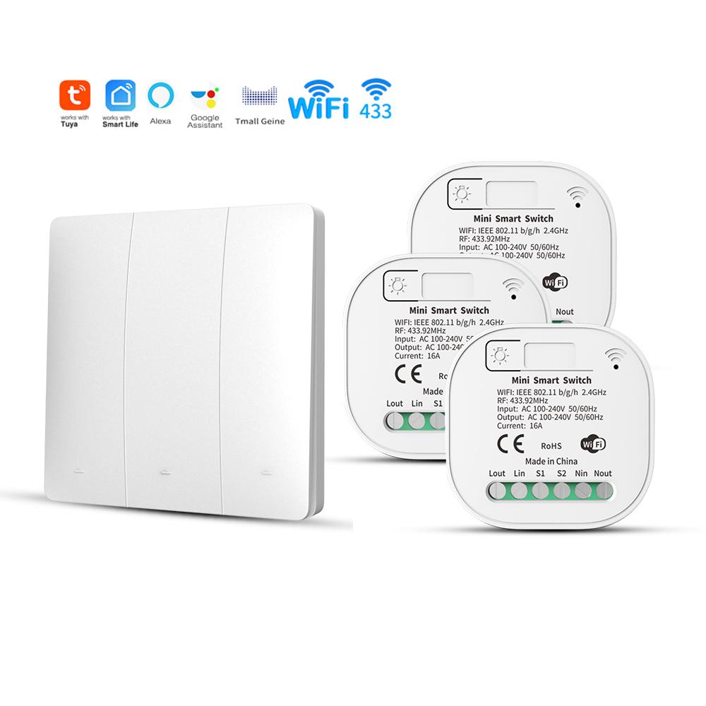 For Tuya Wifi RF 433 MHz Wireless Remote Control Switch Module Self Powered No Battery Needed Alexa Compatible Wall Switch 16A M