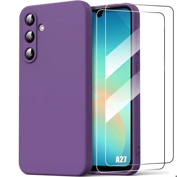 Coque pour Samsung Galaxy A27 5G, Silicone Antidérapant Anti-Rayures Violet Nuit - 2 Verres Trempés
