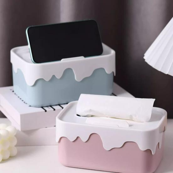 Rectangular Tissue Box Holder with Lid Large Capacity Universal Fit Tissue Container Car Napkin Holder Case