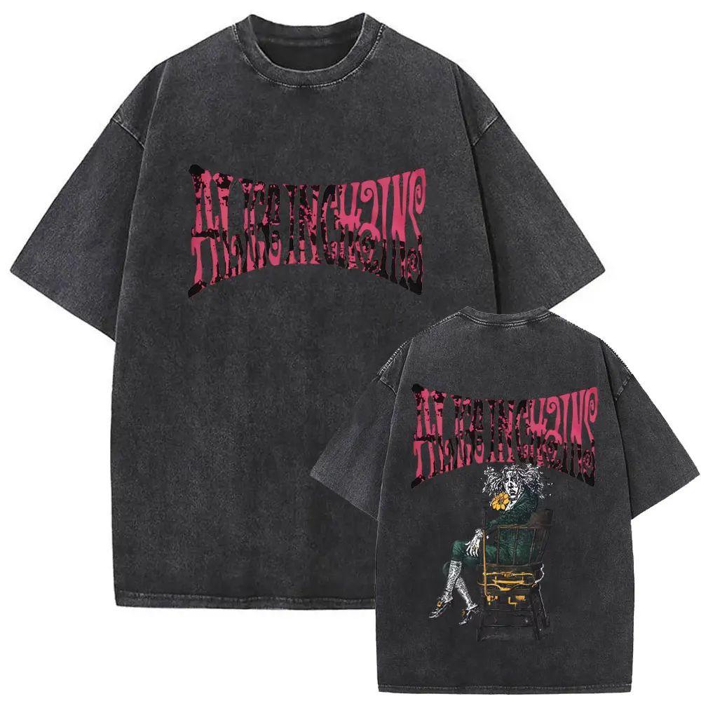New in Top & Tees Mens T-Shirt Camisetas Rock Band Alice in Chains Dirt Washed Vintage Short Sleeved Round Neck Y2k Tshirt
