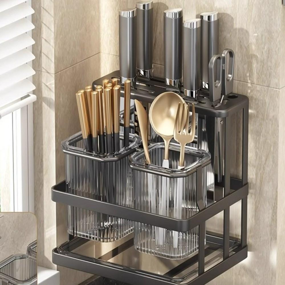 Mildew-Proof Kitchen Storage Rack Wall Mounted Cutlery Organizer Drain Rack  Kitchen Countertop