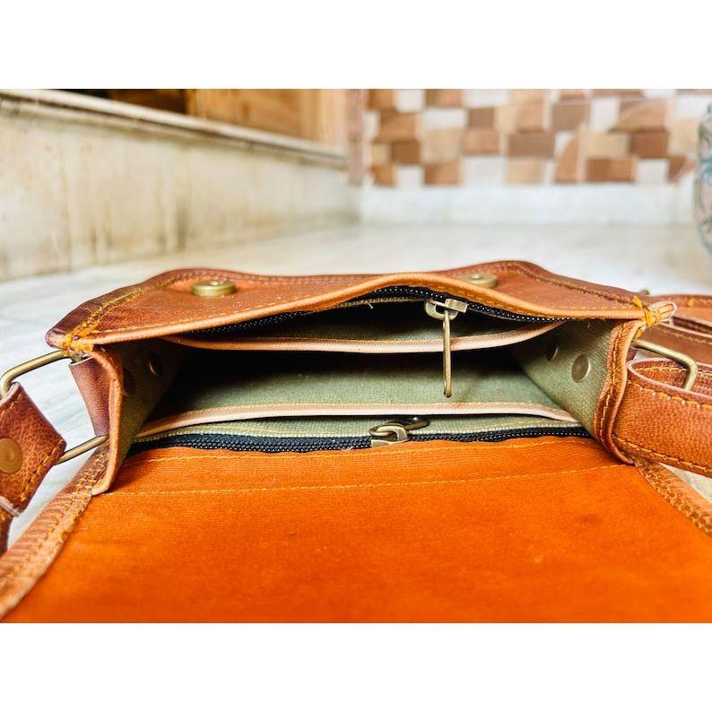 Handcrafted Premium Leather Flap Crossbody Unisex Small Messenger Bag.