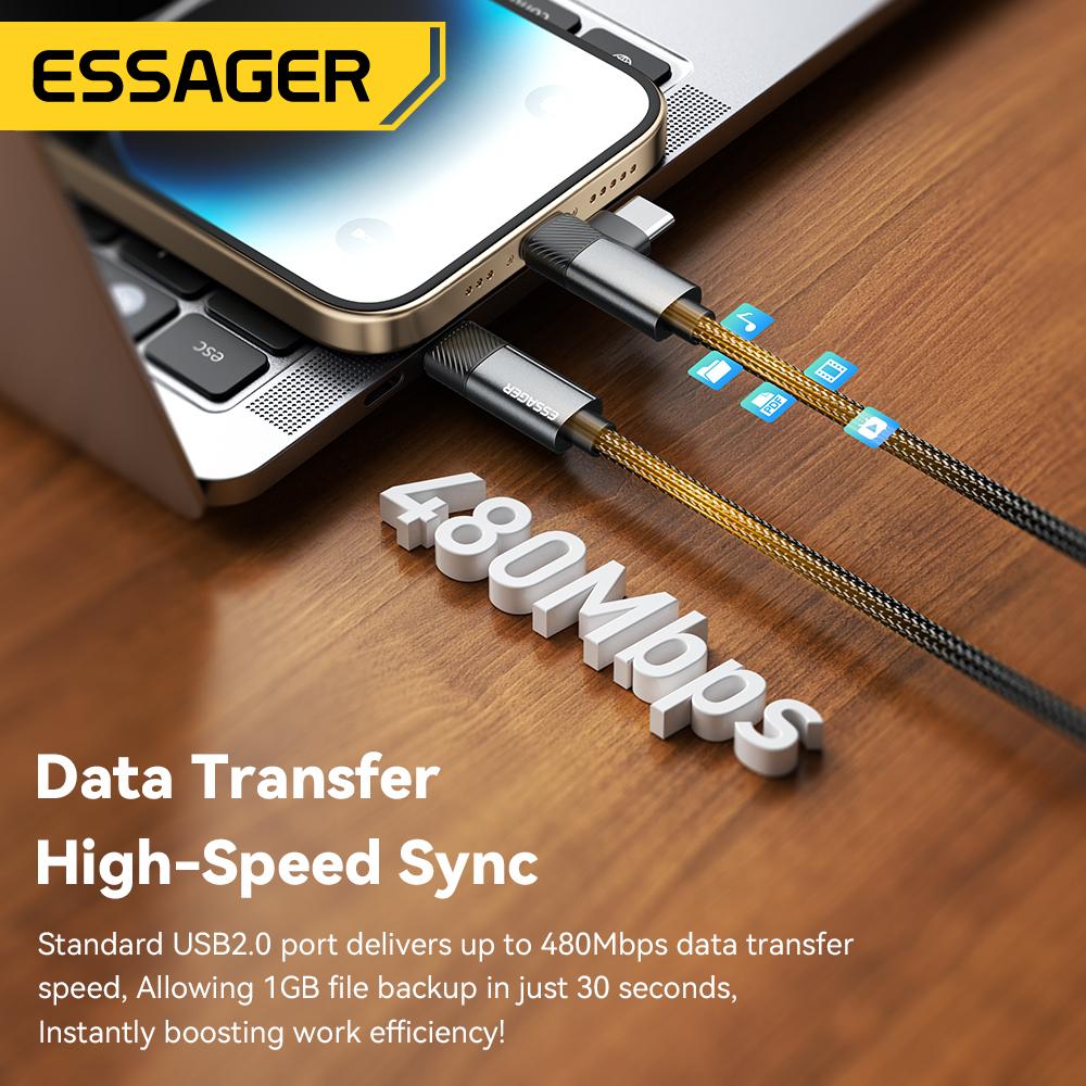 Essager 2 в 1 USB Type C кабель 65 Вт PD быстрая зарядка провод Type C к Lightning кабель для iPhone 15 14 Pro Max MacBook iPad Xiaomi