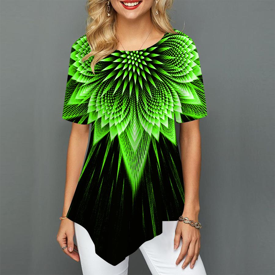 Женские футболки больших размеров с принтом подсолнечника, свободные повседневные топы, женская нерегулярная летняя одежда